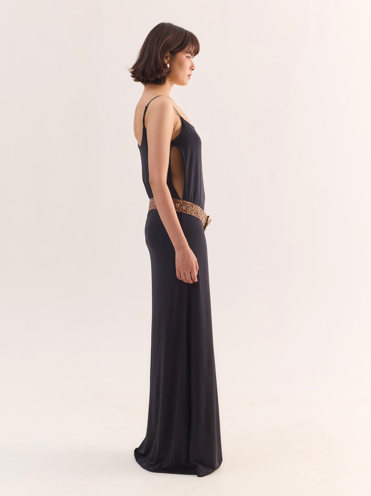 KIERA Side cut Out Maxi Dress with Animal print Belt