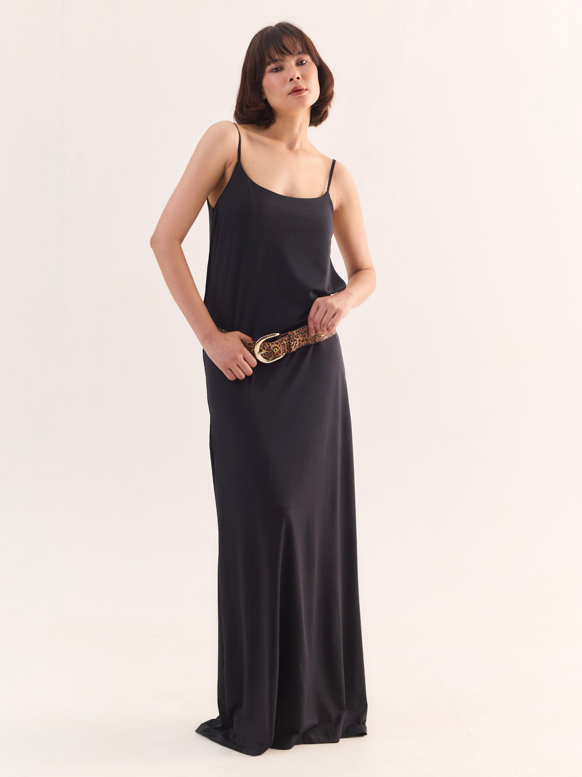KIERA Side cut Out Maxi Dress with Animal print Belt