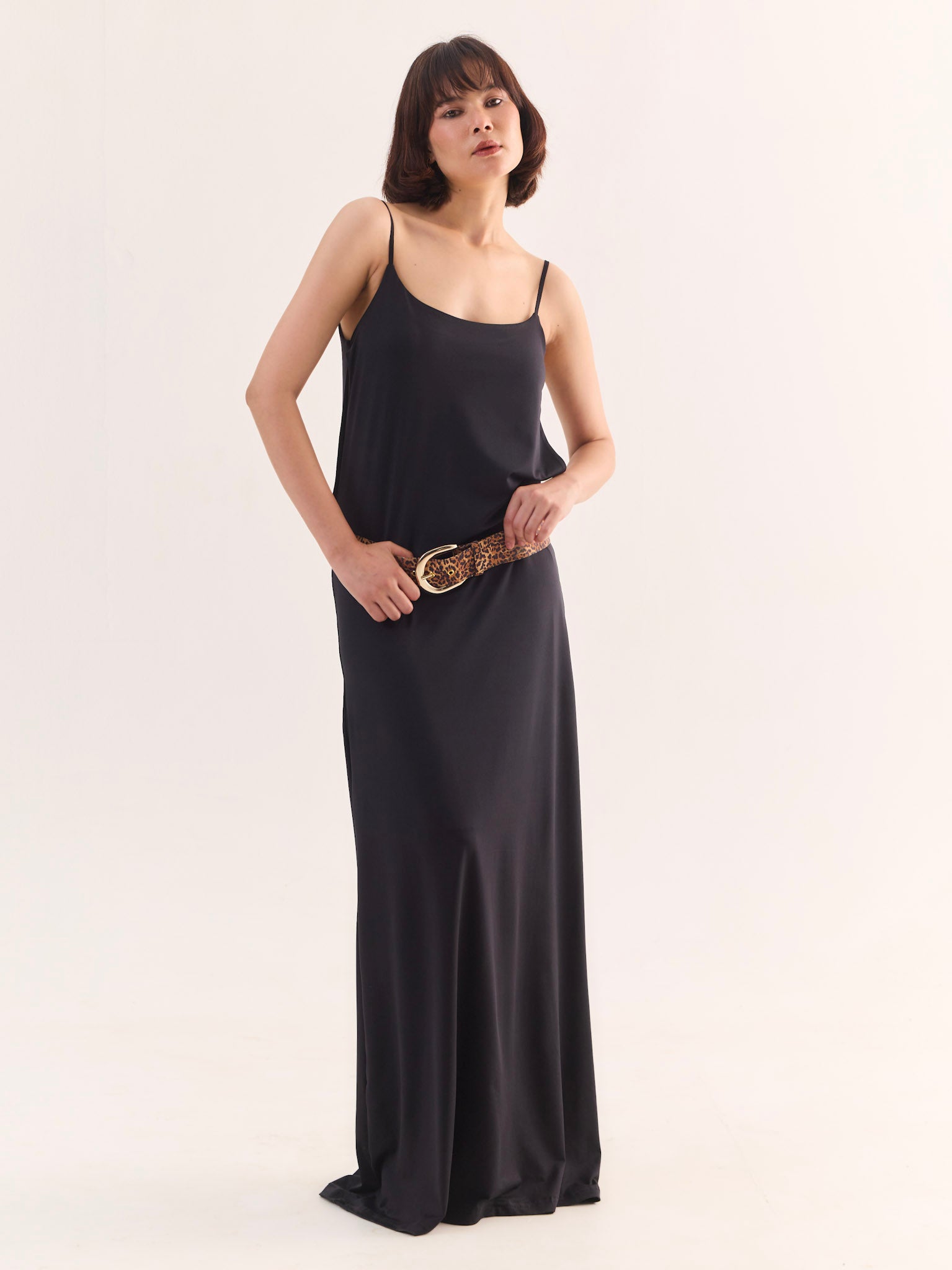 KIERA Side cut Out Maxi Dress with Animal print Belt