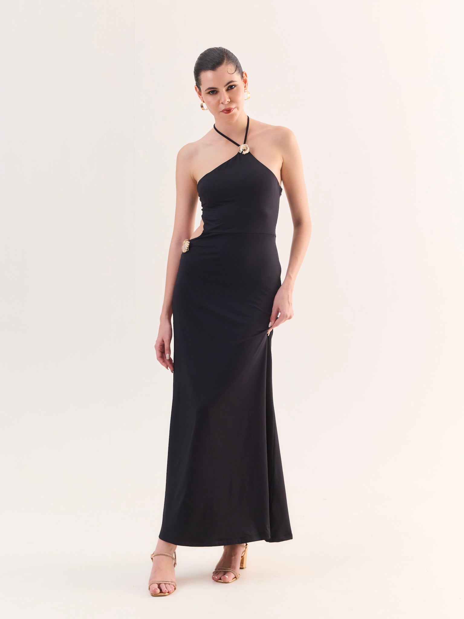 AMAYA Black Cut-Out Maxi Dress