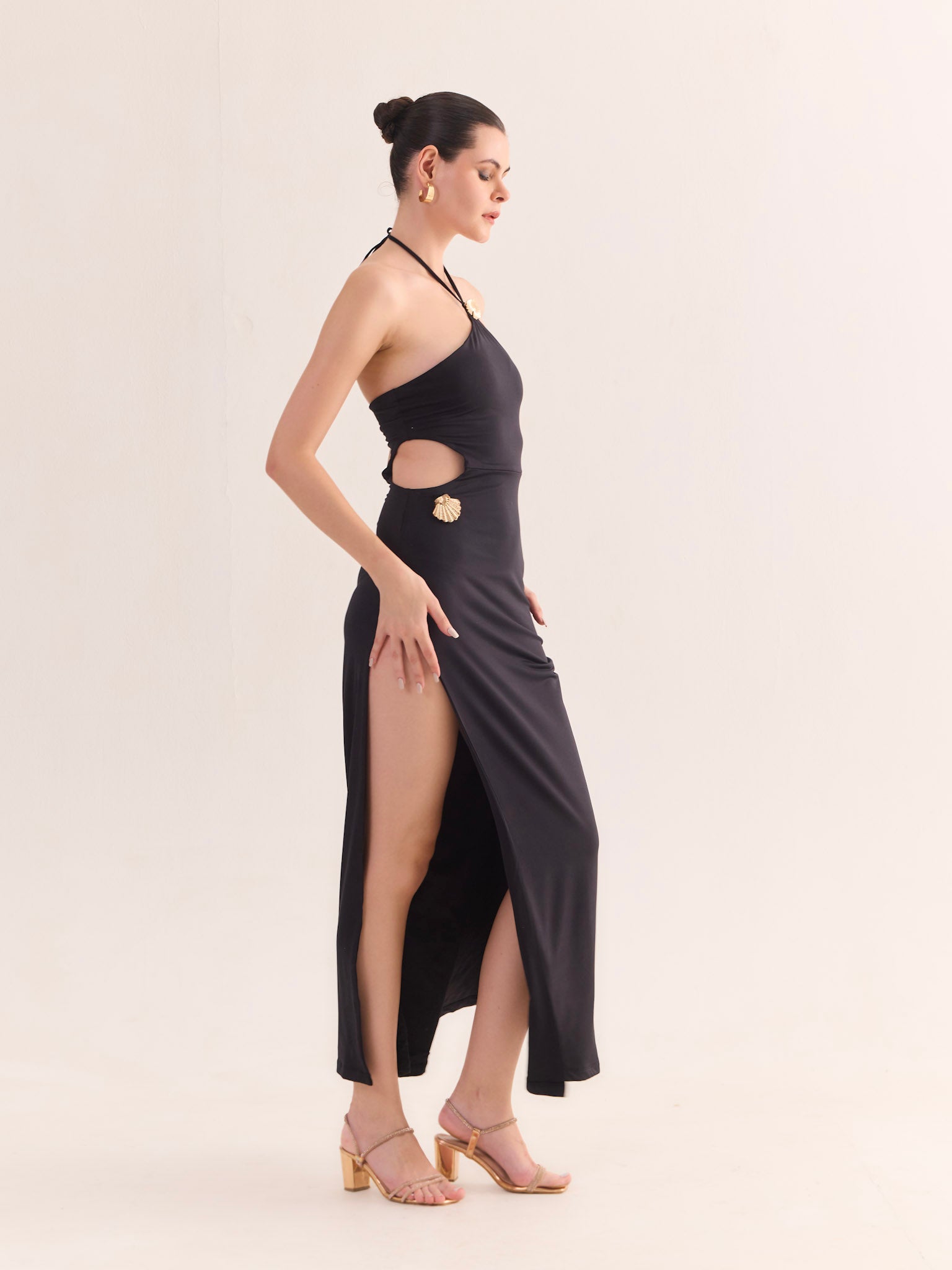 AMAYA Black Cut-Out Maxi Dress