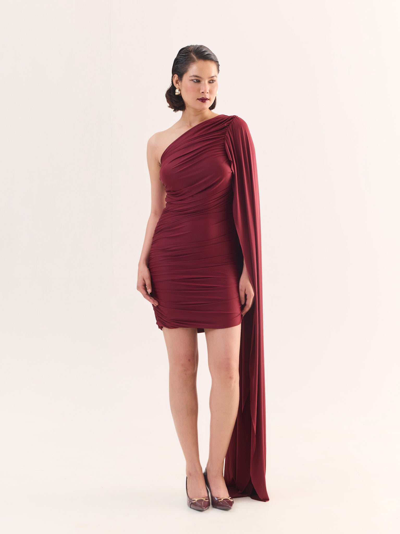 Scarlett One-Shoulder Drape Mini Dress