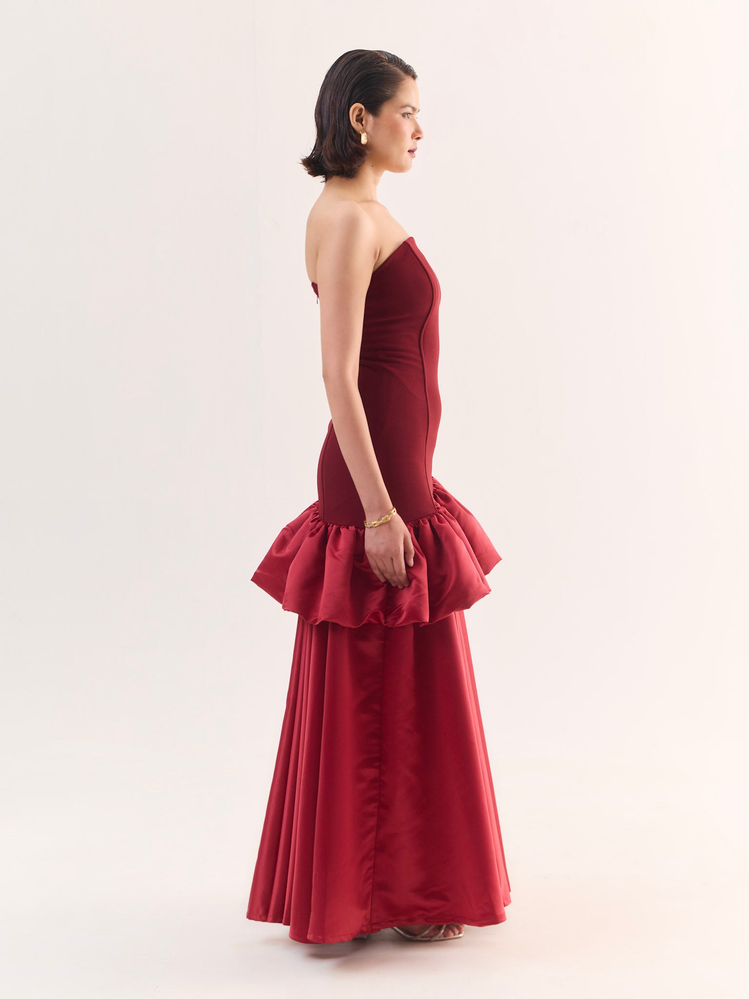 VICTORIA Strapless Peplum Drop Waist Maxi Dress