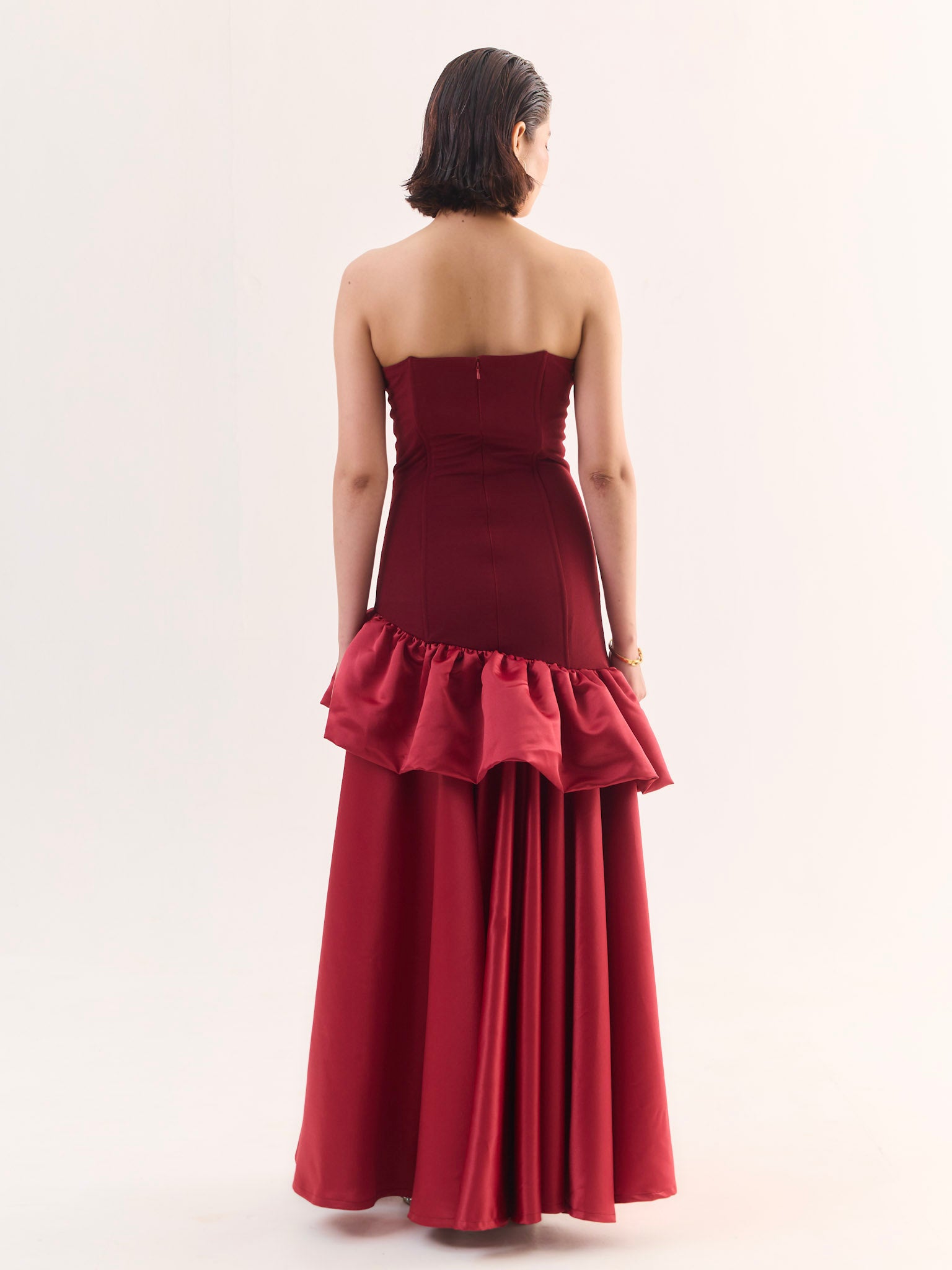 VICTORIA Strapless Peplum Drop Waist Maxi Dress