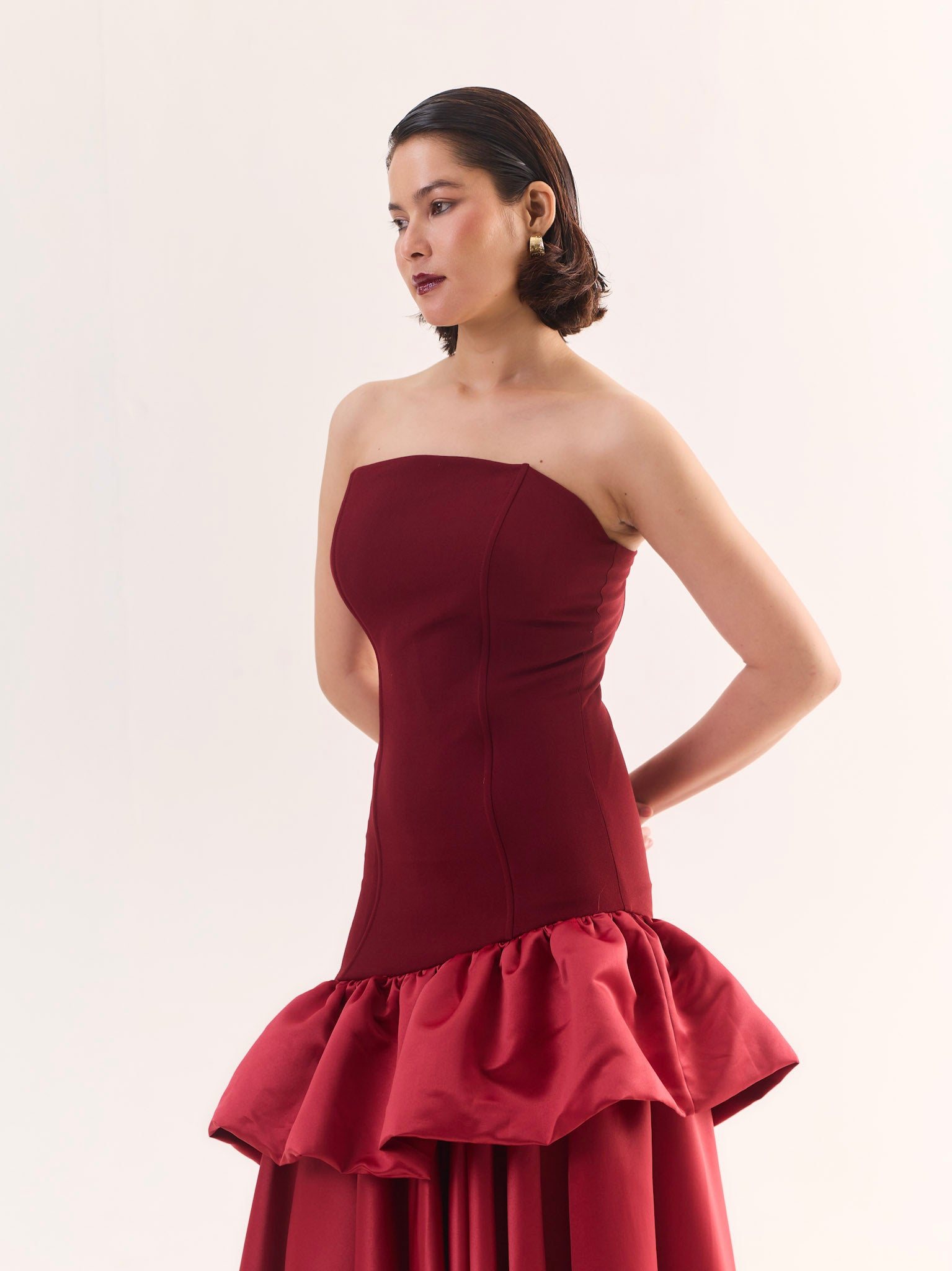 VICTORIA Strapless Peplum Drop Waist Maxi Dress