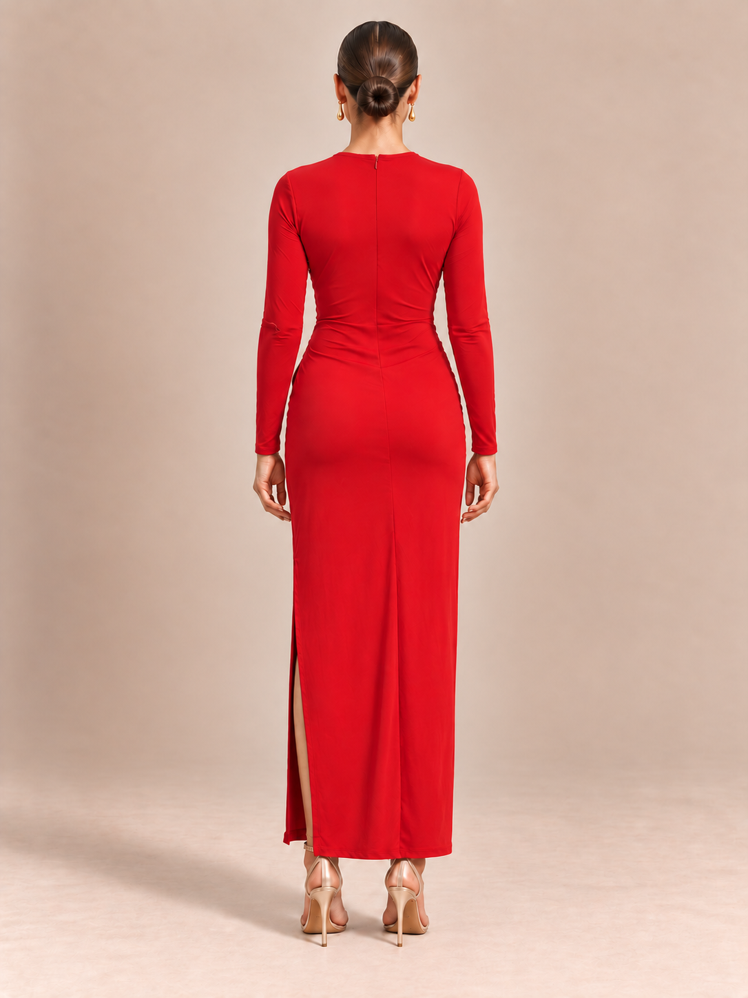 VIVIANNA Crimson Red Rosette Maxi Dress