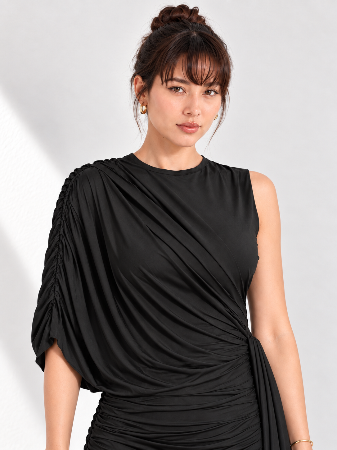 ELOISE Black Draped Mini Dress