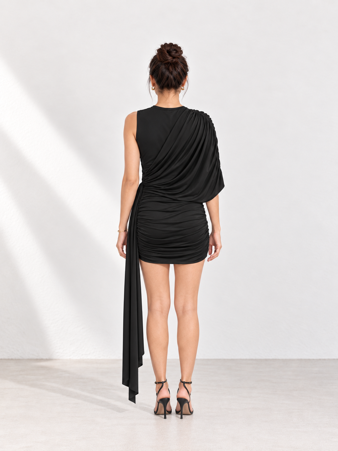 ELOISE Black Draped Mini Dress