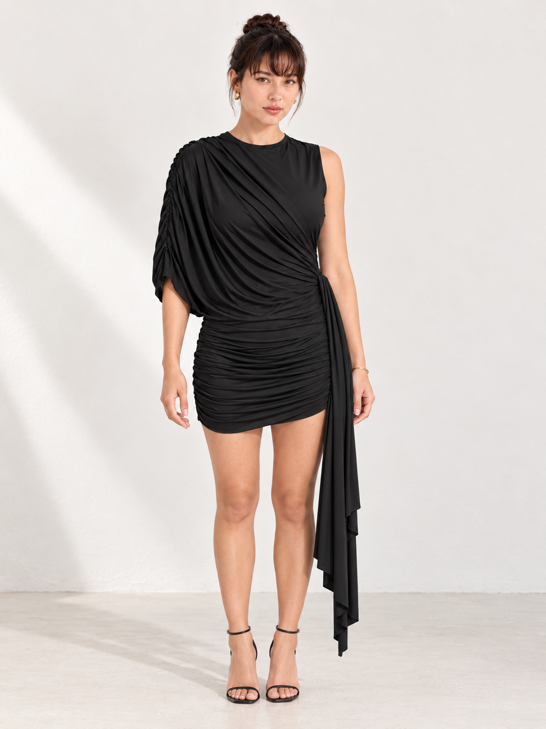 ELOISE Black Draped Mini Dress