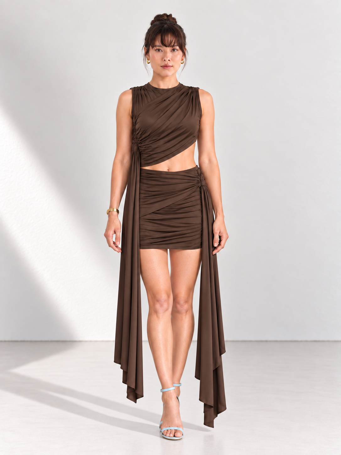 MARNI Chocolate Draped Top & Mini Skirt Co-ord Set