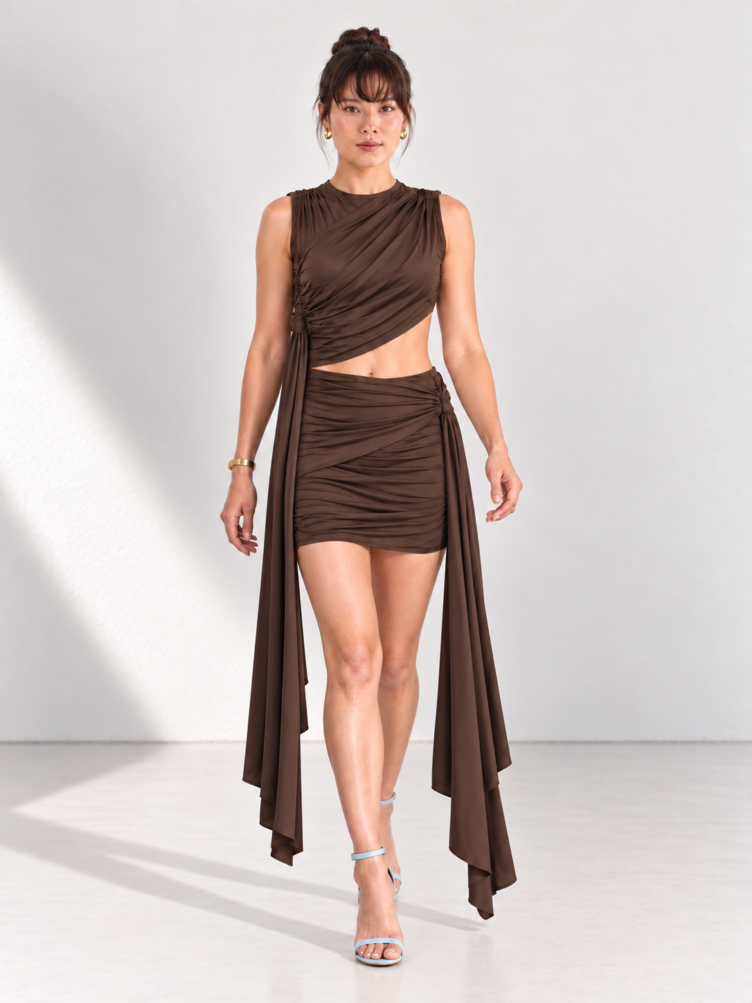 MARNI Chocolate Draped Top & Mini Skirt Co-ord Set