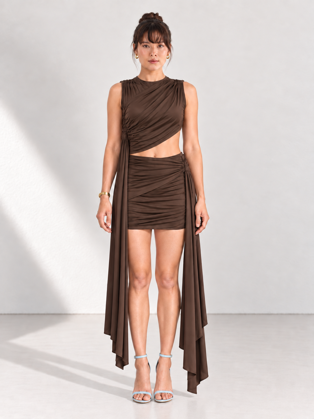 MARNI Chocolate Draped Top & Mini Skirt Co-ord Set