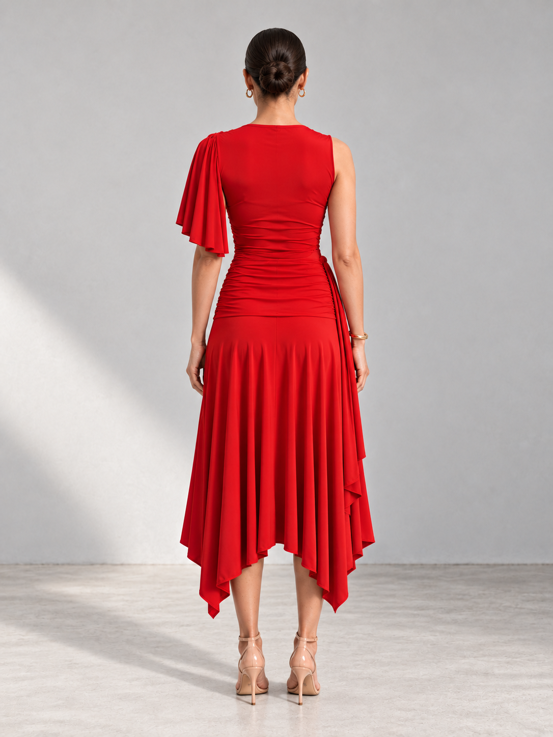 ANISA Red Draped Top & Asymmetric Midi Skirt Co-ord Set