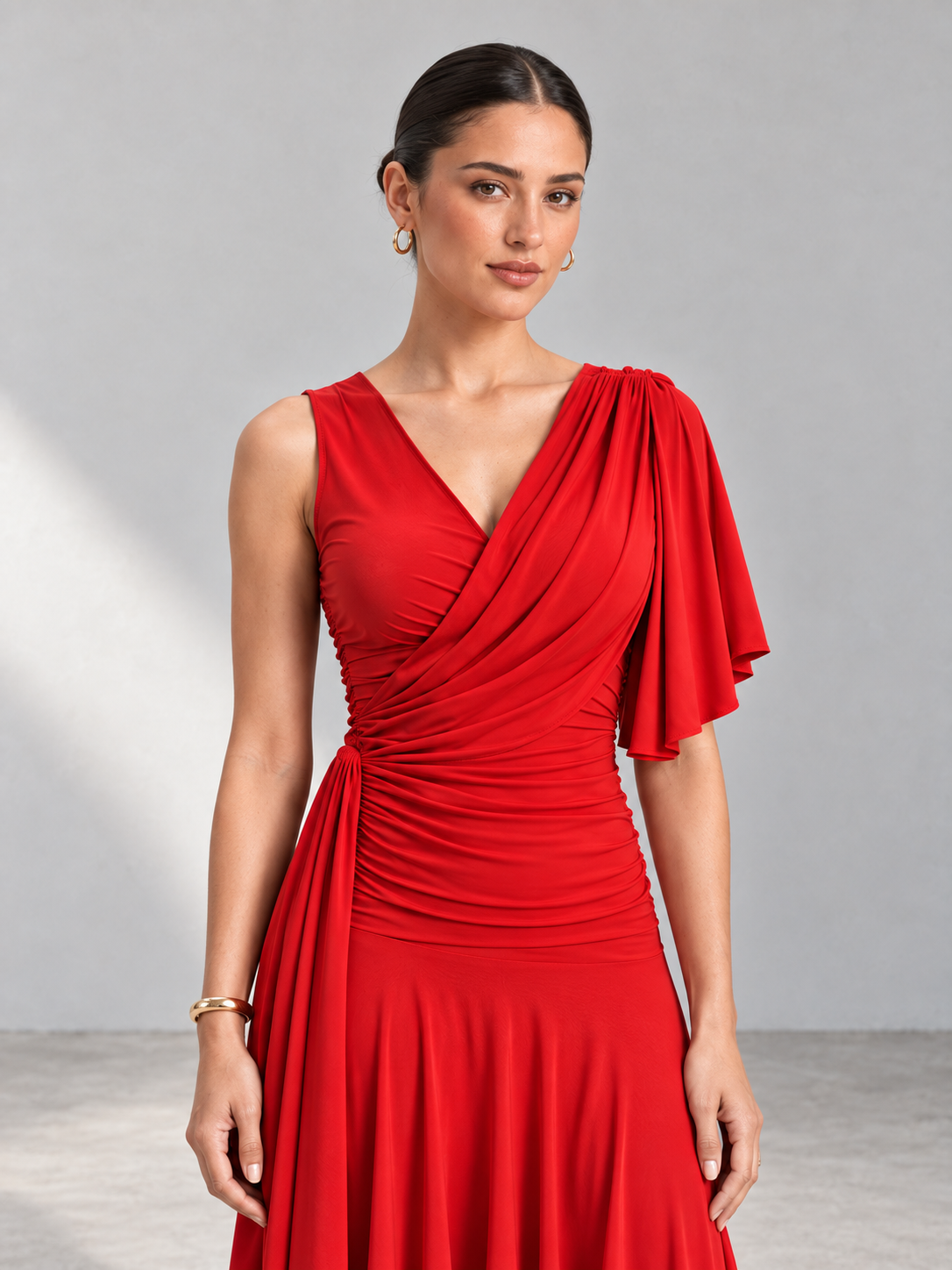 ANISA Red Draped Top & Asymmetric Midi Skirt Co-ord Set