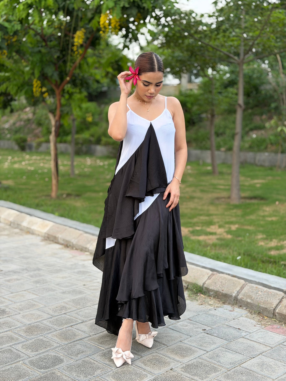 MONROE Asymmetric Layered Maxi Dress