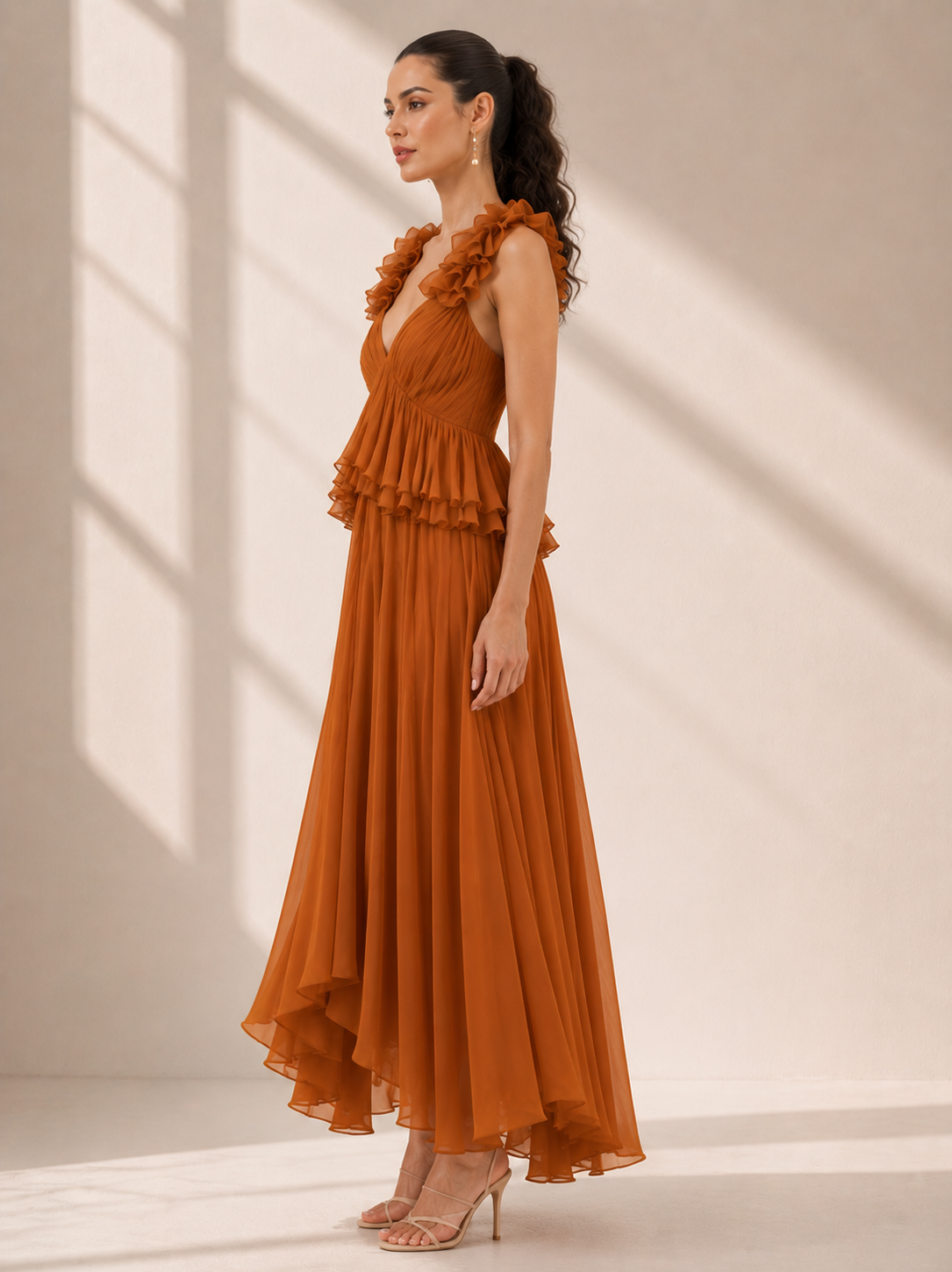 ANNA Fluid Ruffled Maxi Dress
