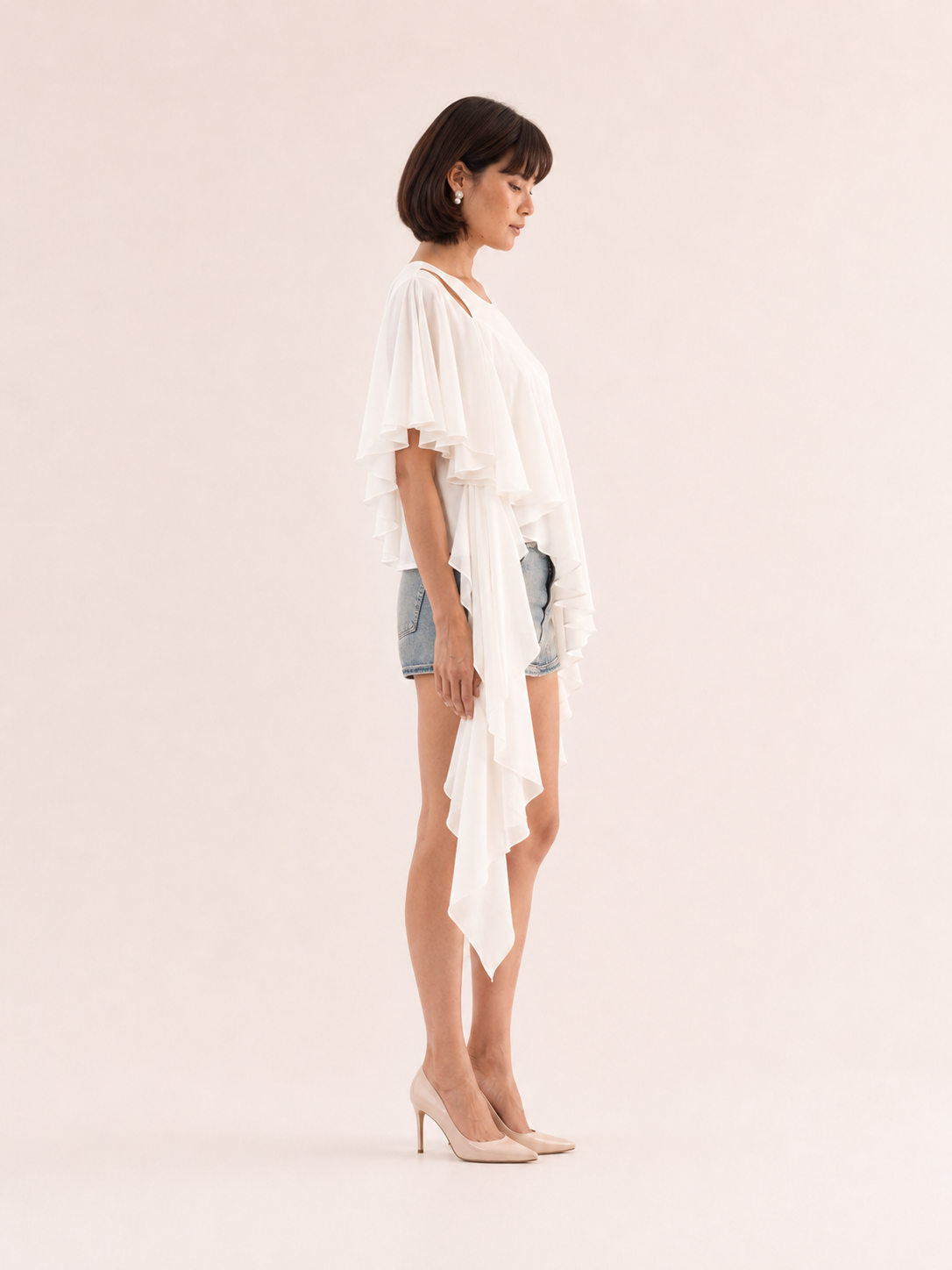 LARA Ivory Asymmetric Ruffle Top