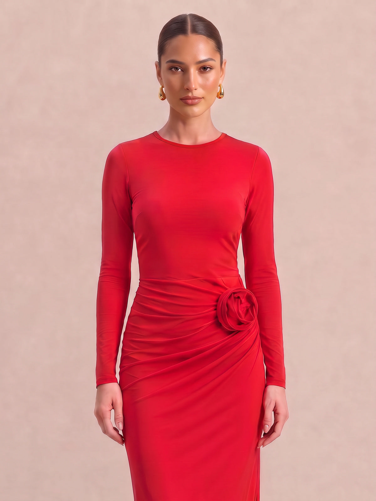 THEA Crimson Red Rosette Maxi Dress