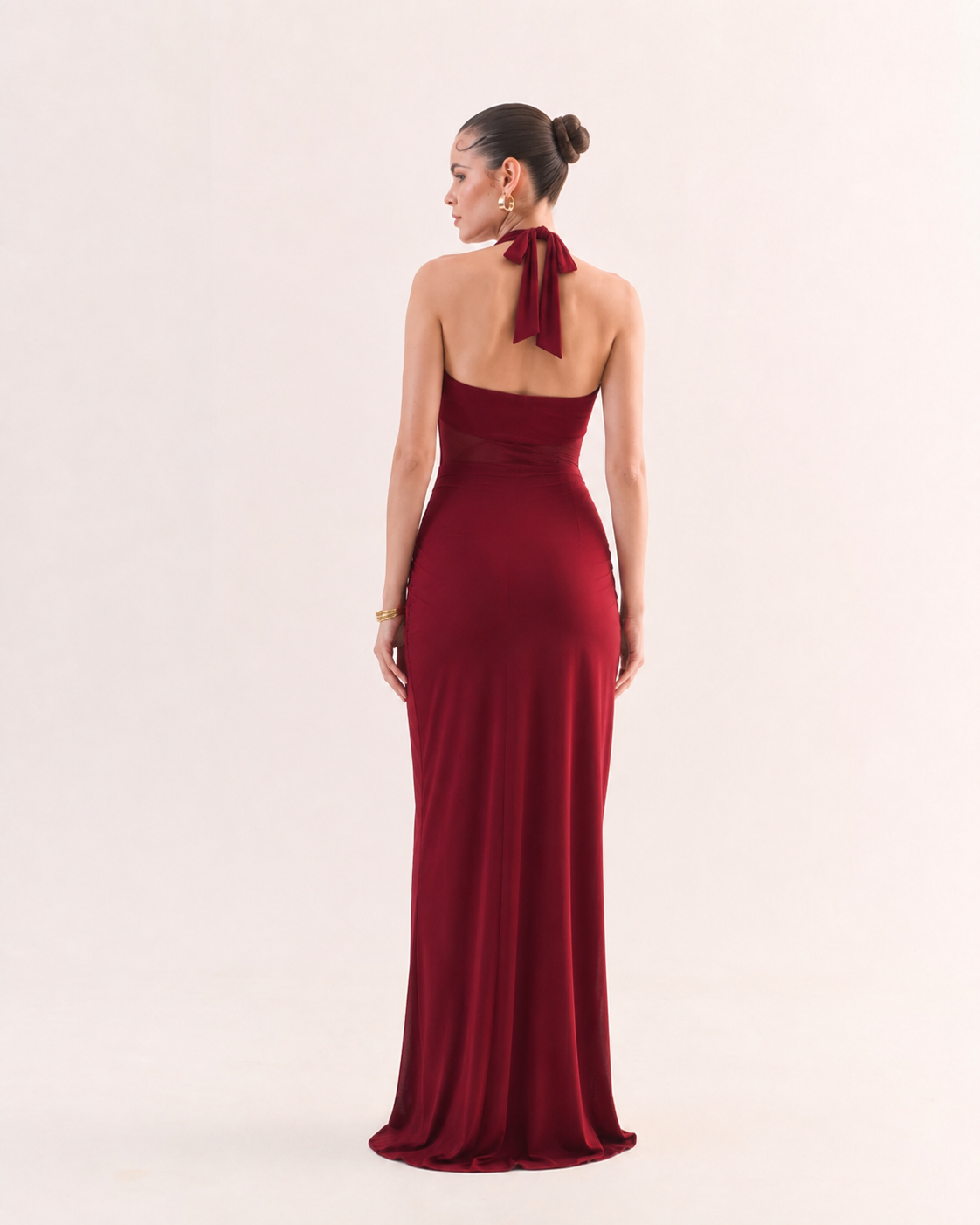 VALENTINA Drape Mesh Maxi Dress