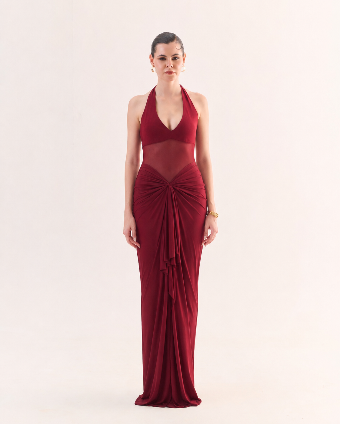 VALENTINA Drape Mesh Maxi Dress