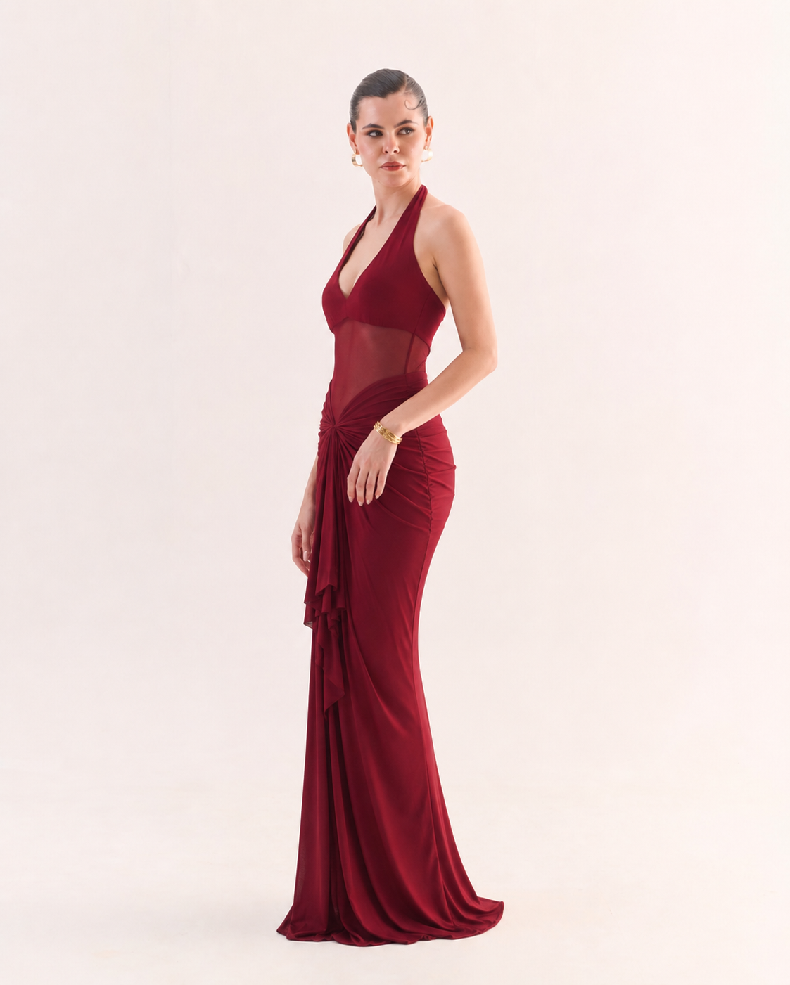 VALENTINA Drape Mesh Maxi Dress