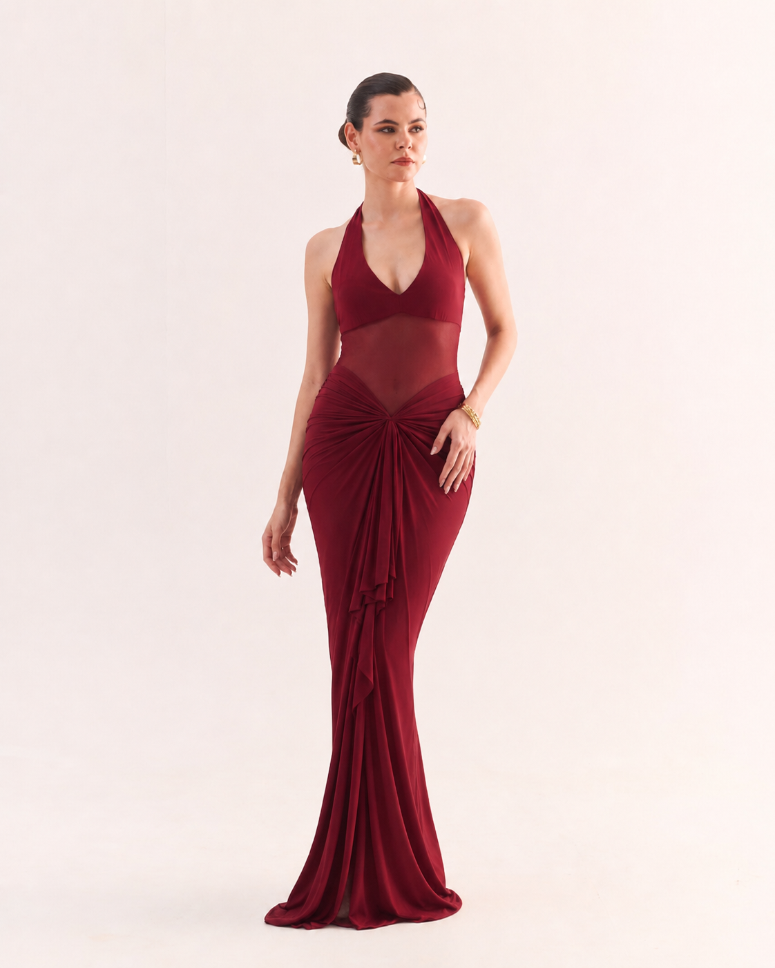 VALENTINA Drape Mesh Maxi Dress