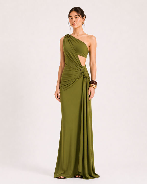 ZARIA Asymmetric Drape Maxi Dress