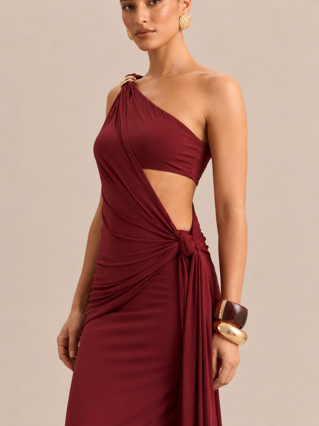 ZARIA Maroon Gold Adornment Maxi Dress