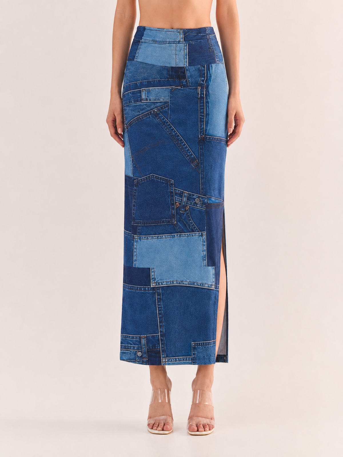 RUSE Denim Print Maxi Skirt