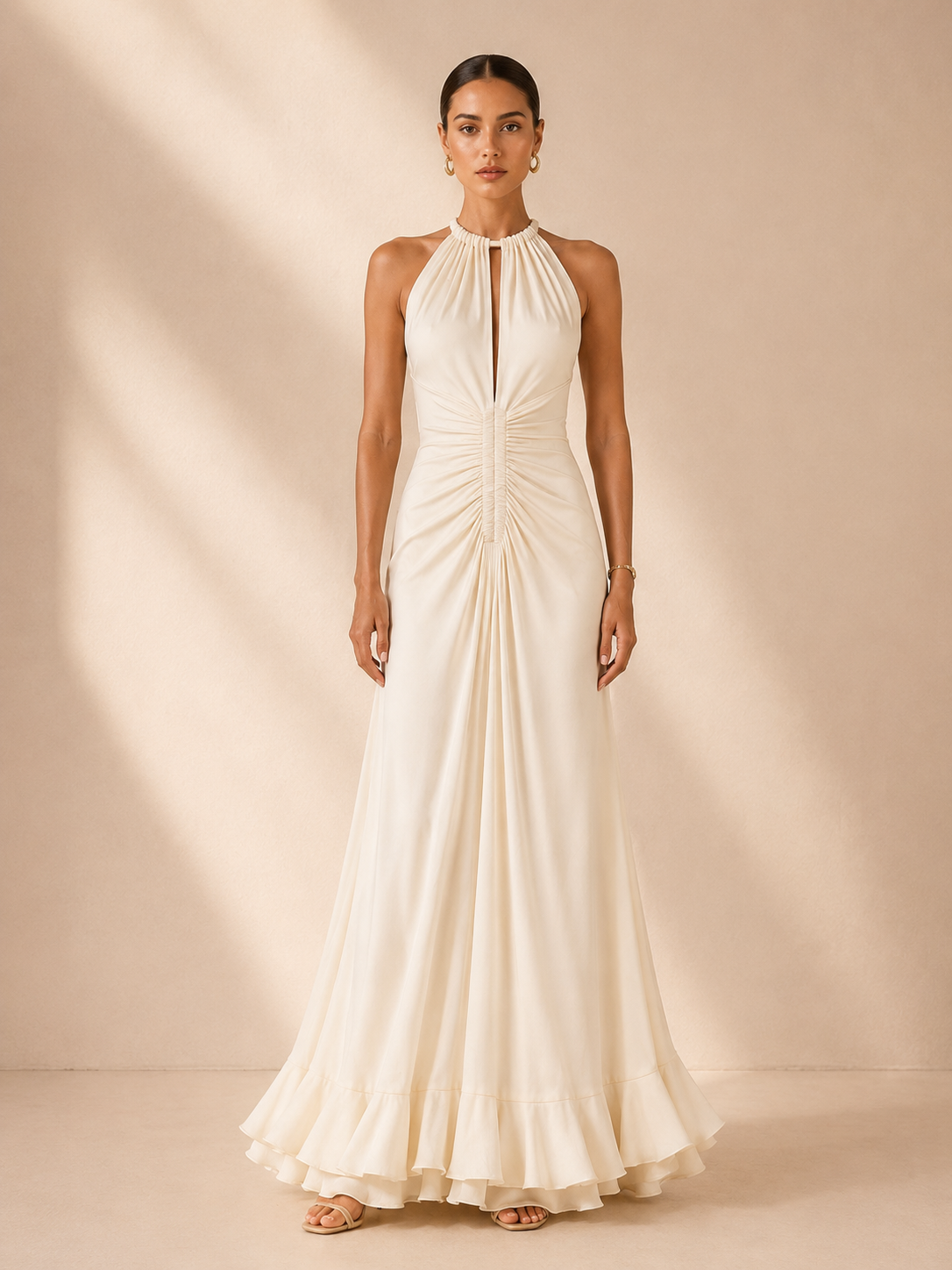 CELESTE Halter Neck Flared Maxi Dress