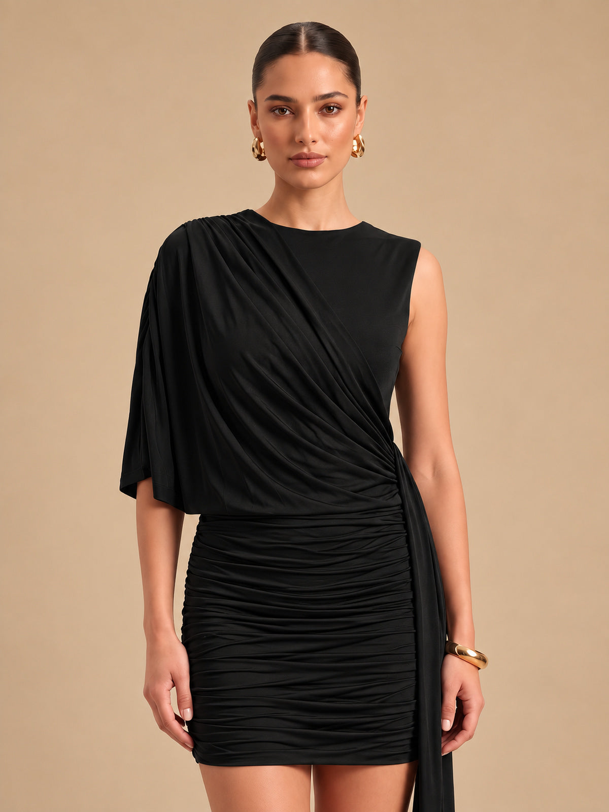 ELOISE Black Draped Mini Dress