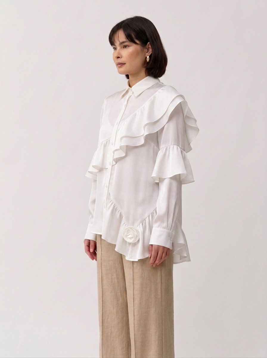 MASHA Ivory Sculpt Ruffle Shirt