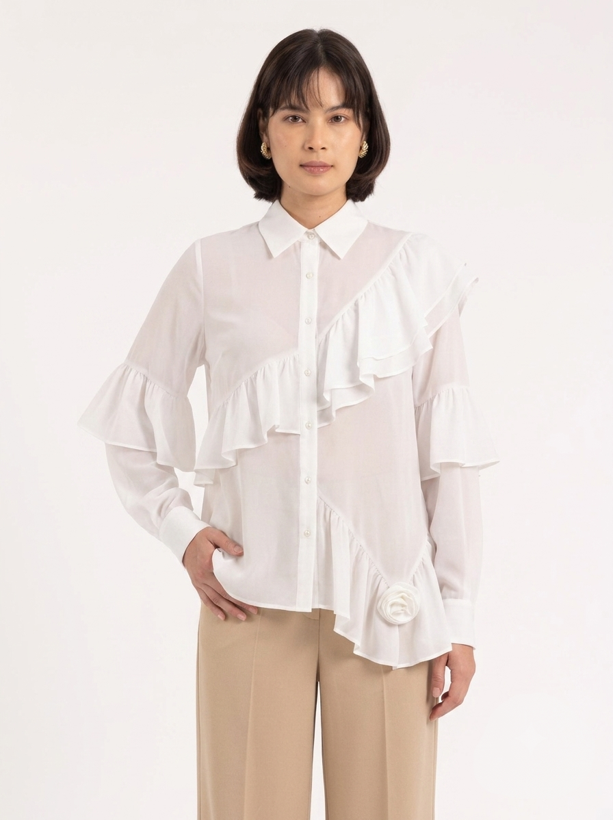 MASHA Ivory Sculpt Ruffle Shirt