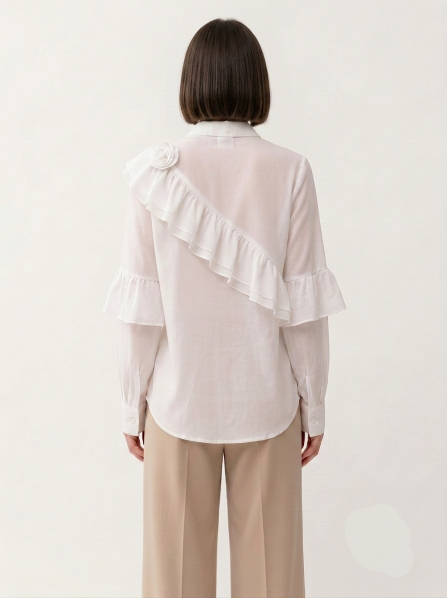 MASHA Ivory Sculpt Ruffle Shirt