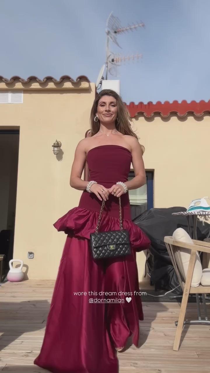 VICTORIA Strapless Peplum Drop Waist Maxi Dress