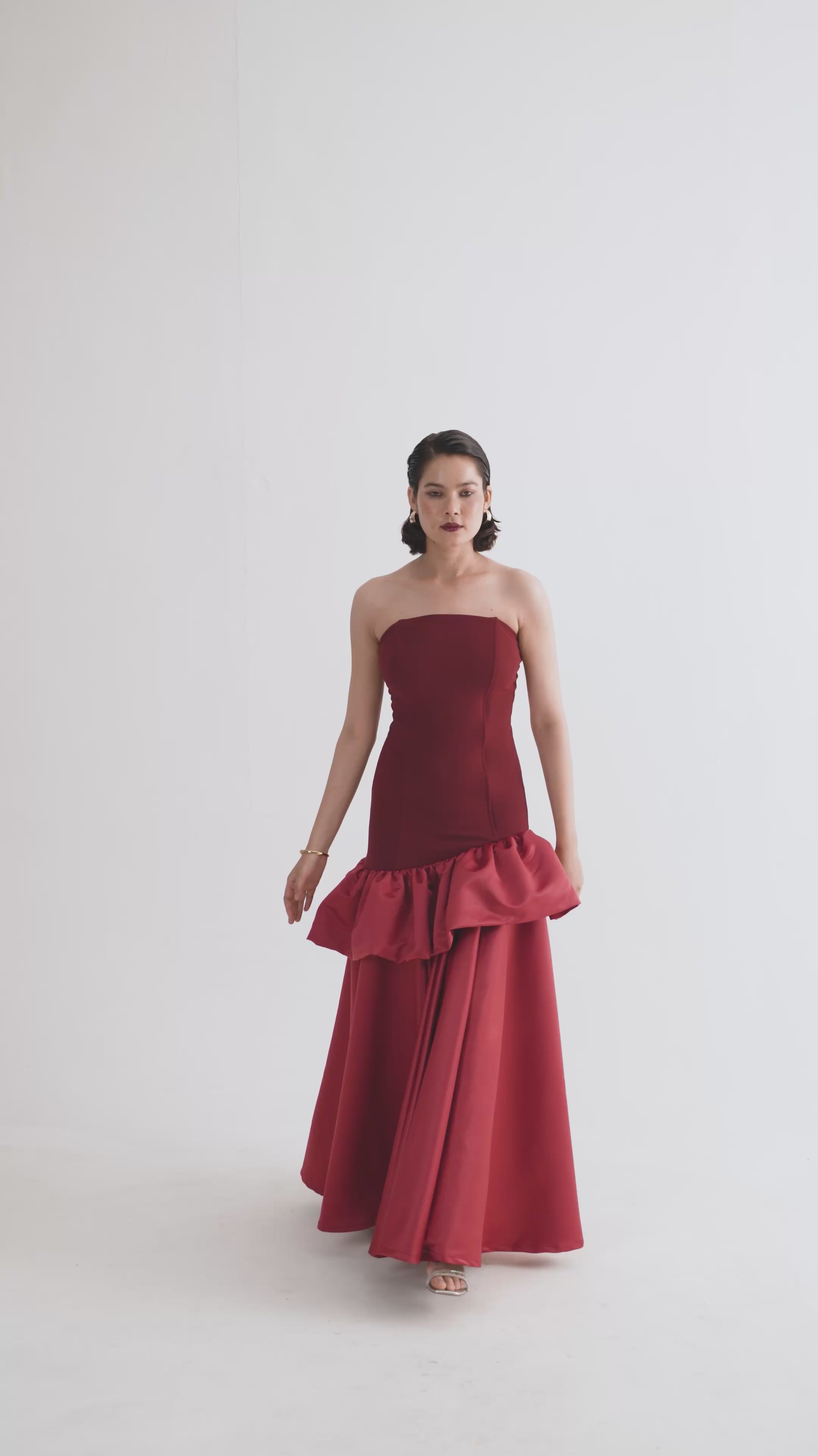 VICTORIA Strapless Peplum Drop Waist Maxi Dress