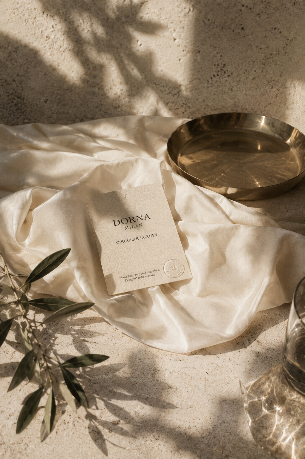 Dorná Milan circular luxury card on draped fabric