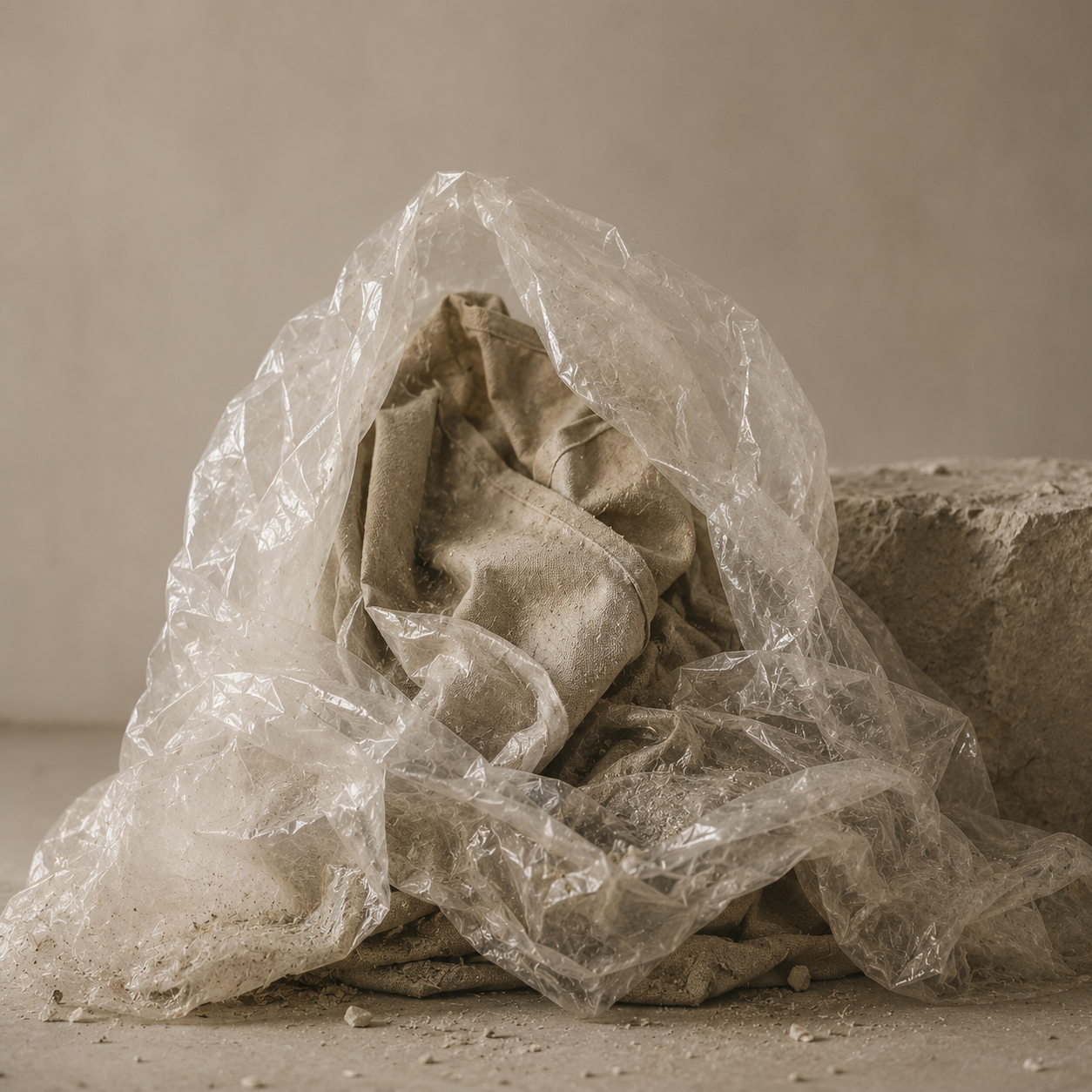 Reclaimed fabric and plastic prepared for material transformation