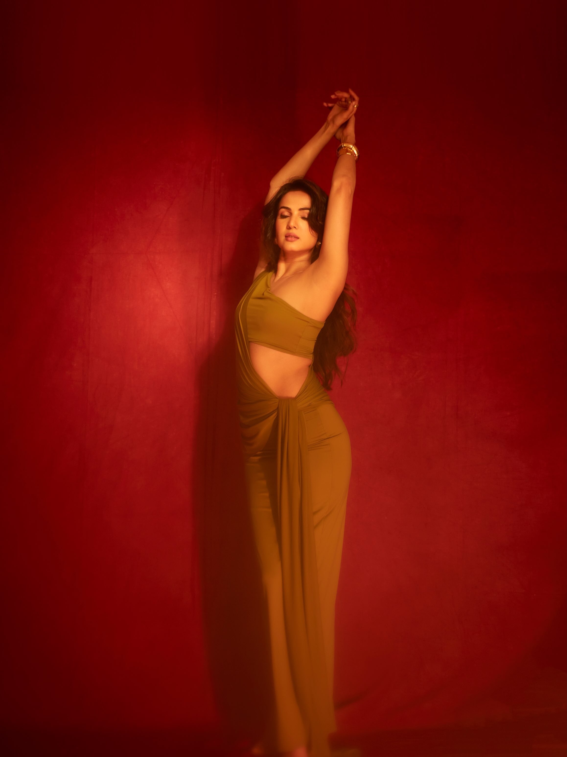 Sonal Chauhan wearing the ZARIA Asymmetric Drape Maxi Dress
